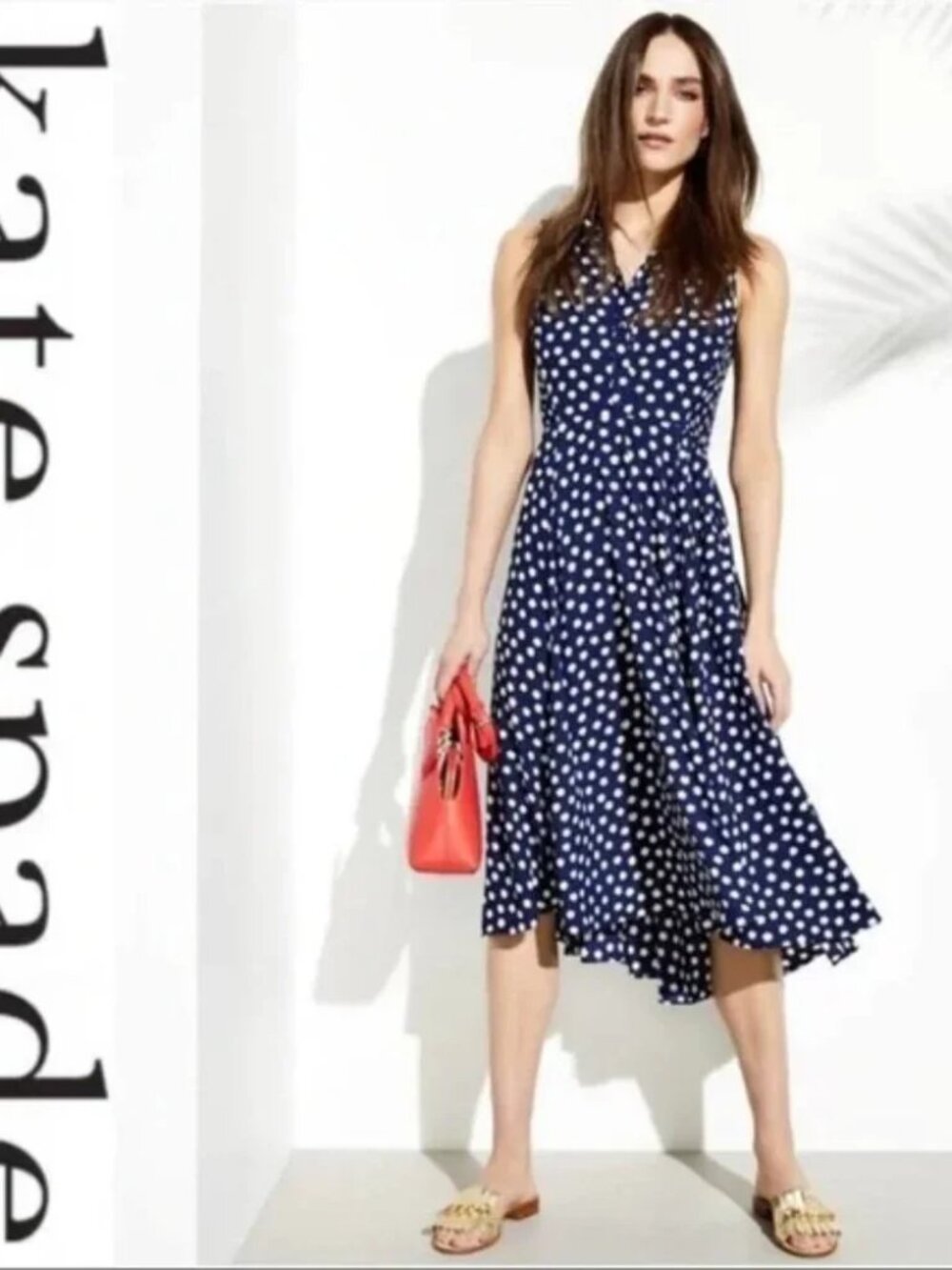 Kate Spade Cloud Dot Sleeveless High/Low Midi Dress LIKE NEW
